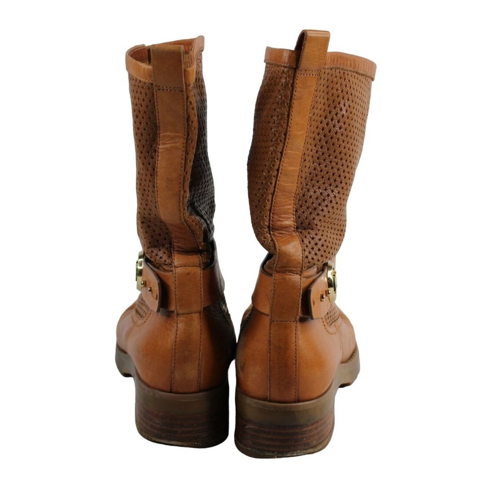 Michael Kors Womens Sz 7.5 Daria Luggage MK Logo Perforated Brown Leather Boots - Picture 10 of 10